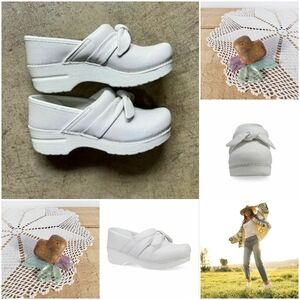 Dansko Pro Bow Clogs White Nappa Soft Leather Easter Bunny Cottage Gypsy Boho 40